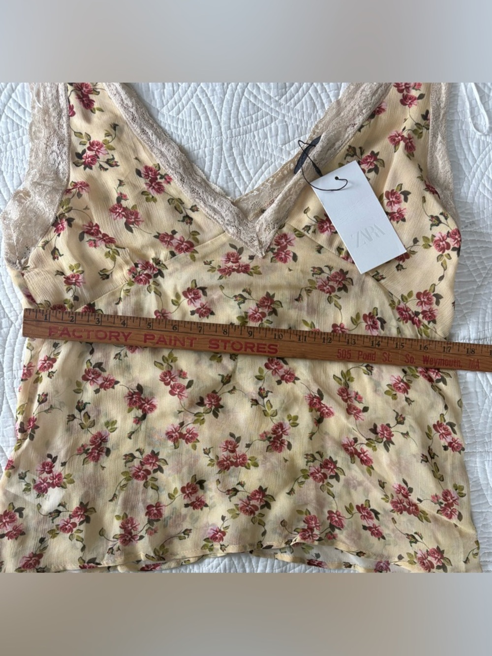 Zara XL Floral Lace-Trim V-Neck Camisole NWT - Picture 10 of 14